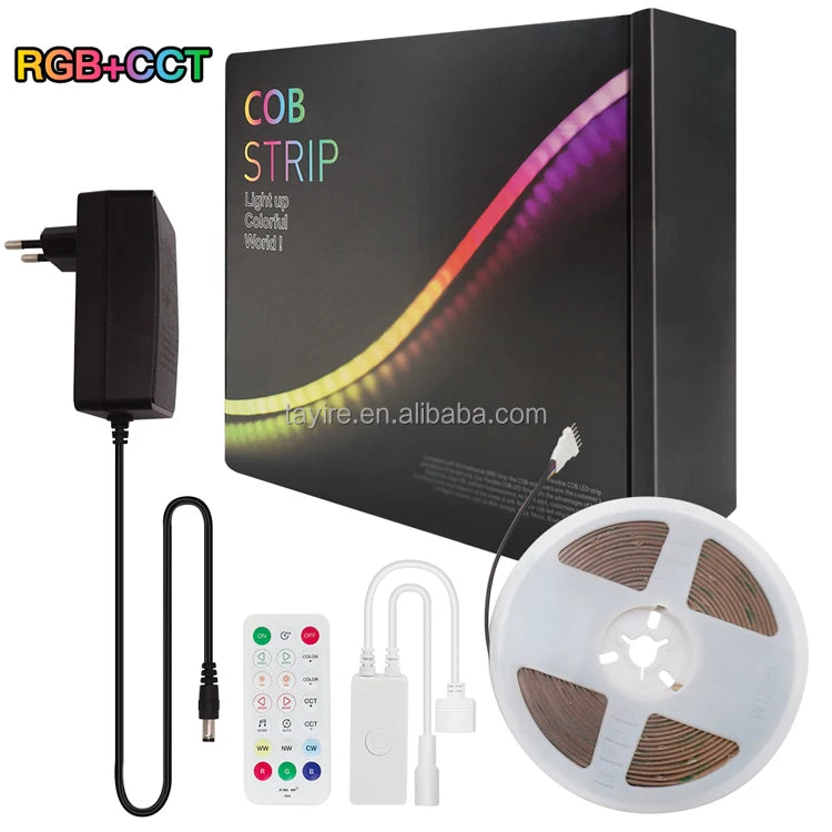 5m Kit RGBWC RGBCCT COB LED Strip Light 24V High Brightness RGBW Smart Indoor Room Decor 3-Year Warranty 12MM RGB LED Strip Set