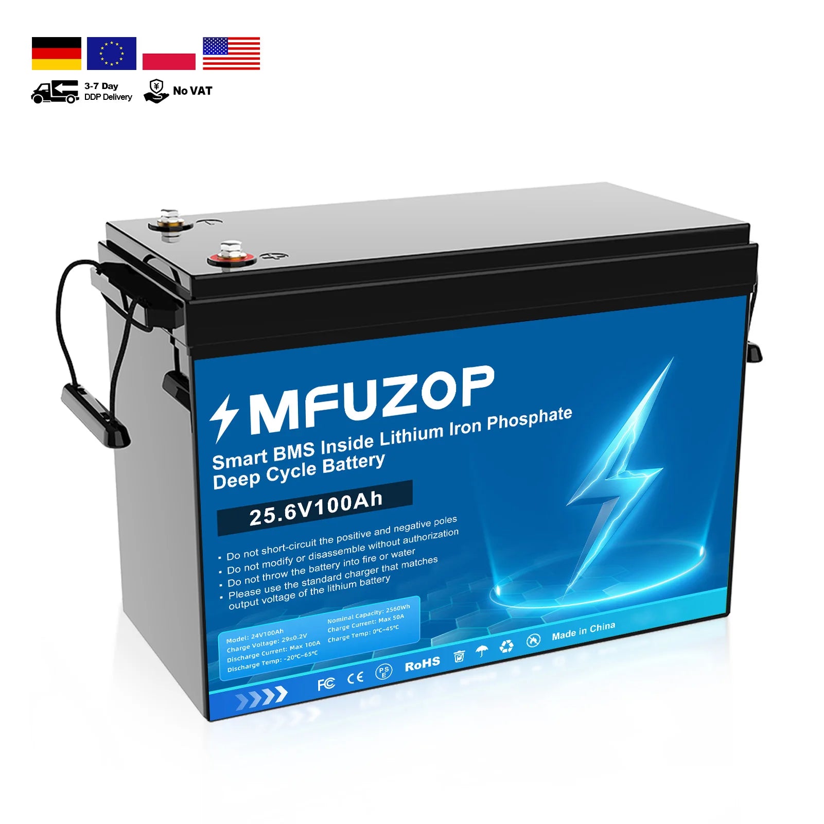 EU Stock DDP DATOUBOSS 24V 100ah Solar Lithium Ion Batteries Pack with Built in Smart BMS for RV Boat Energy Storage System