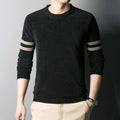 Autumn Winter Men's Chenille O-neck Pullover Solid Color Slim Soft Pullover All-match Striped Knitted Pullover Sweater for Men