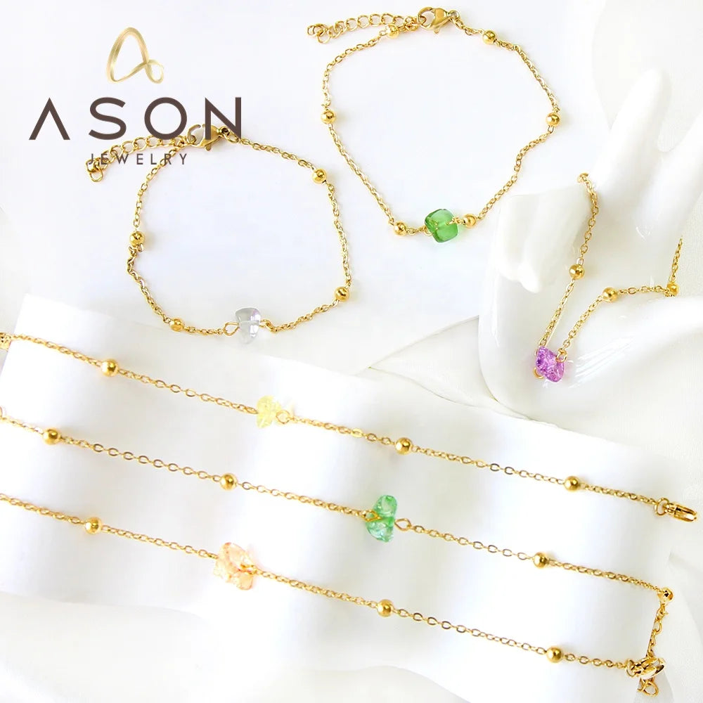 Ason New Customized Jewelry Stainless Steel Bracelet Shaped and Mixed-Color Zirconia Bracelet(Color Random Delivery)
