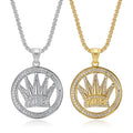 Fashion stainless steel round king pendant rope chain gold plated crown necklace women men hip hop jewelry