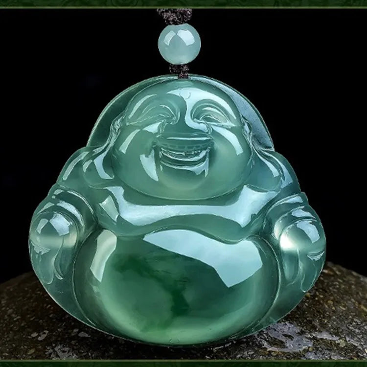 Myanmar Ice Jade Buddha Pendant for Women Light Green Floating Flower Maitreya Buddha Laughing Buddha Pendant