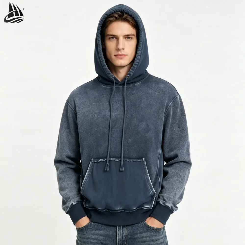 Custom Reversible Distressed Faded Vintage Wash Hoodie for Men