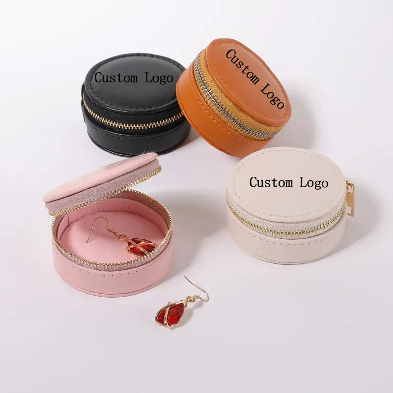 Wholesale Custom Mini Round Leather Jewelry Box for Storing Earrings Other Pieces Soft Velvet Ring Box for Individual Pieces