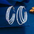3 Circle Bling Cubic Zirconia Pave Luxury 18k Yellow Gold Plated Big Round Geometric Triple Hoop Earrings for Women