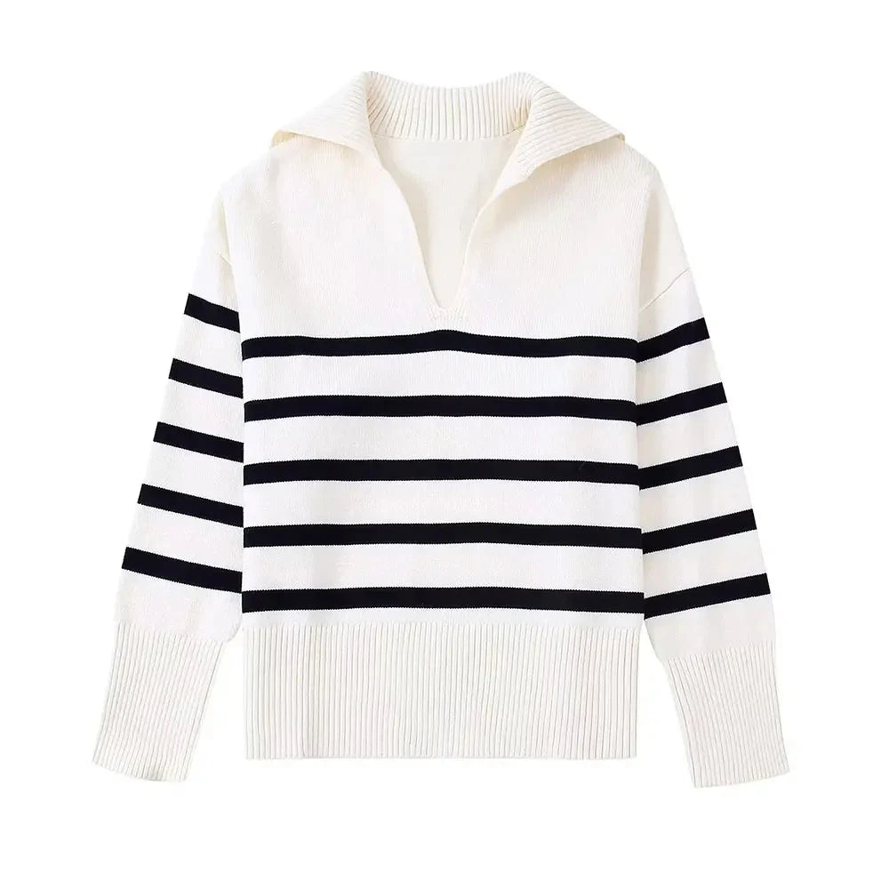 2026 Y2K Style Custom V Neck Striped Pullover Women Autumn Long Sleeve Knitwear