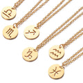 Charm Gold Plated Zodiac Jewelry Signs Cut Out Stainless Steel Disc Coin Necklace Link Chain for Women Romantic Anniversary Gift