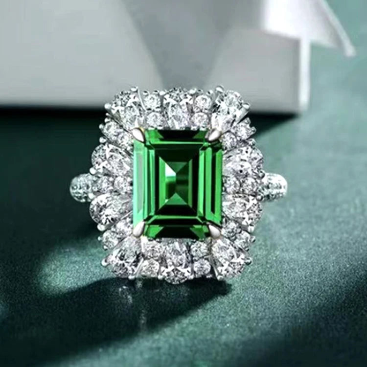 CAOSHI New Design Green Gemstone 925 Silver Color Rings Emerald Cut  Luxury Engagement Finger Ring for Women