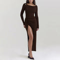 OEM Custom Women's 2025 Crew Neck Dress Long Sleeve Temperament Backless Slim Midi Split Casual Dress