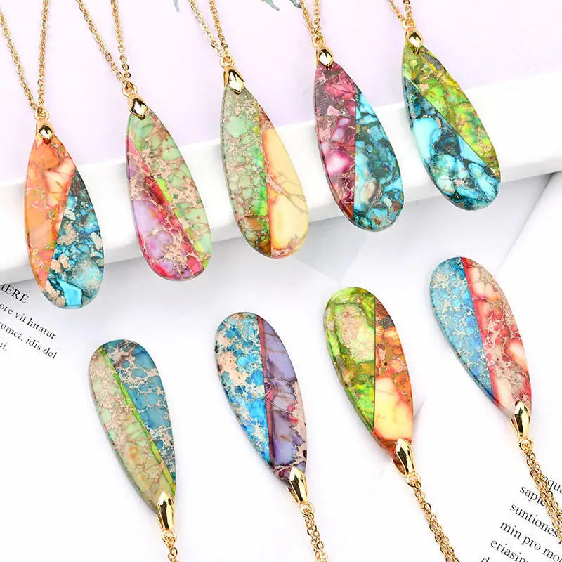 New Handmade Stainless Steel with 18k Real Gold Natural Stone Necklace Fashion Hawaii Beach Geometric Pendant