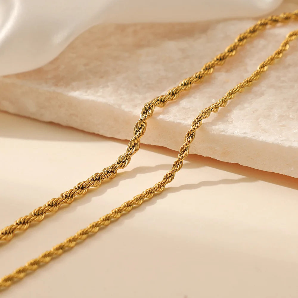 Yiwu Srui New 3mm/4mm Twist Chain Necklace 18K Gold Plated Silver Rose Gold Stainless Steel Necklace for Hip Hop Rock and Roll