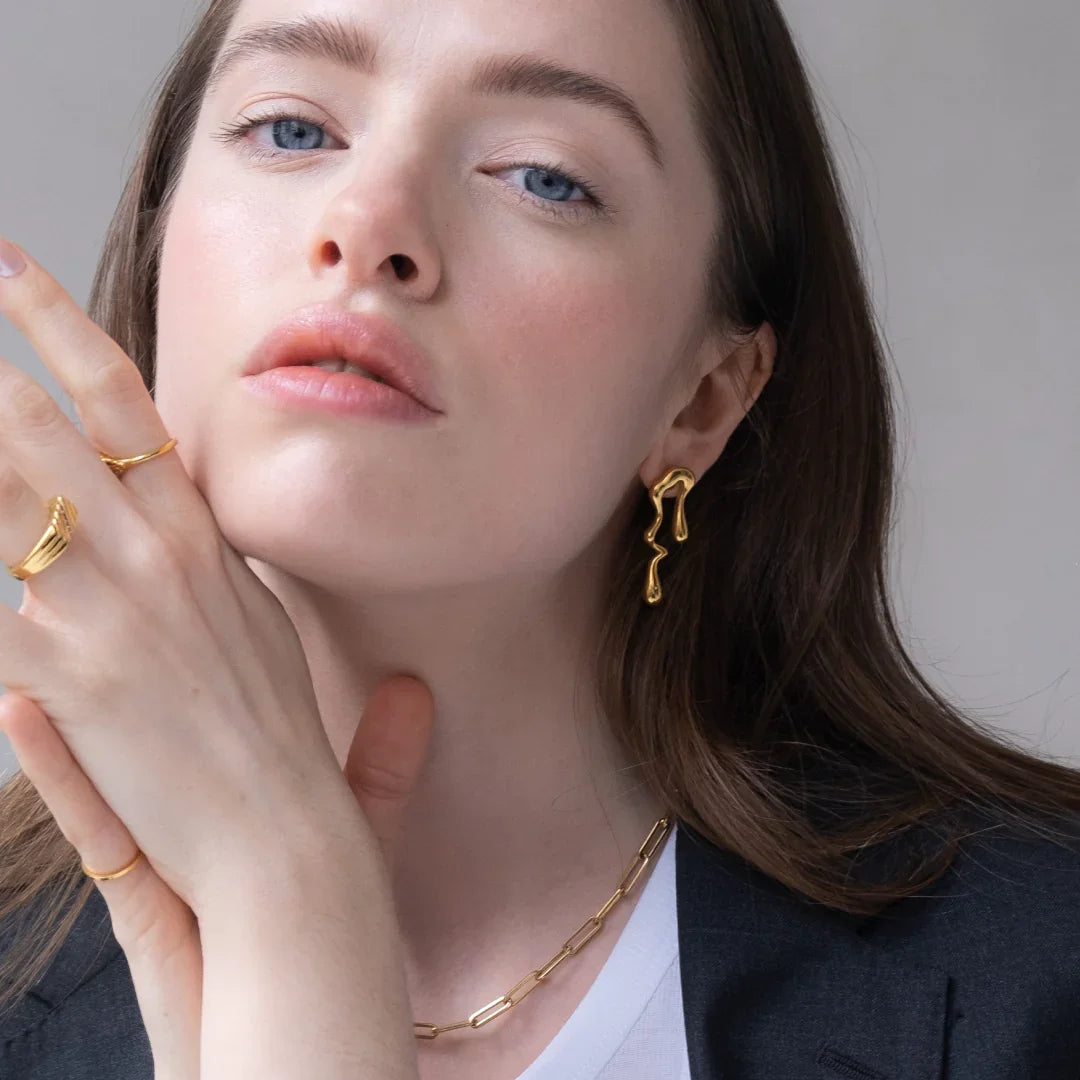 Stainless Steel Wholesale 18k Gold Plated Waterproof Jewelry Irregular Water Drop Teardrop Delicate Dangle Earrings for Women