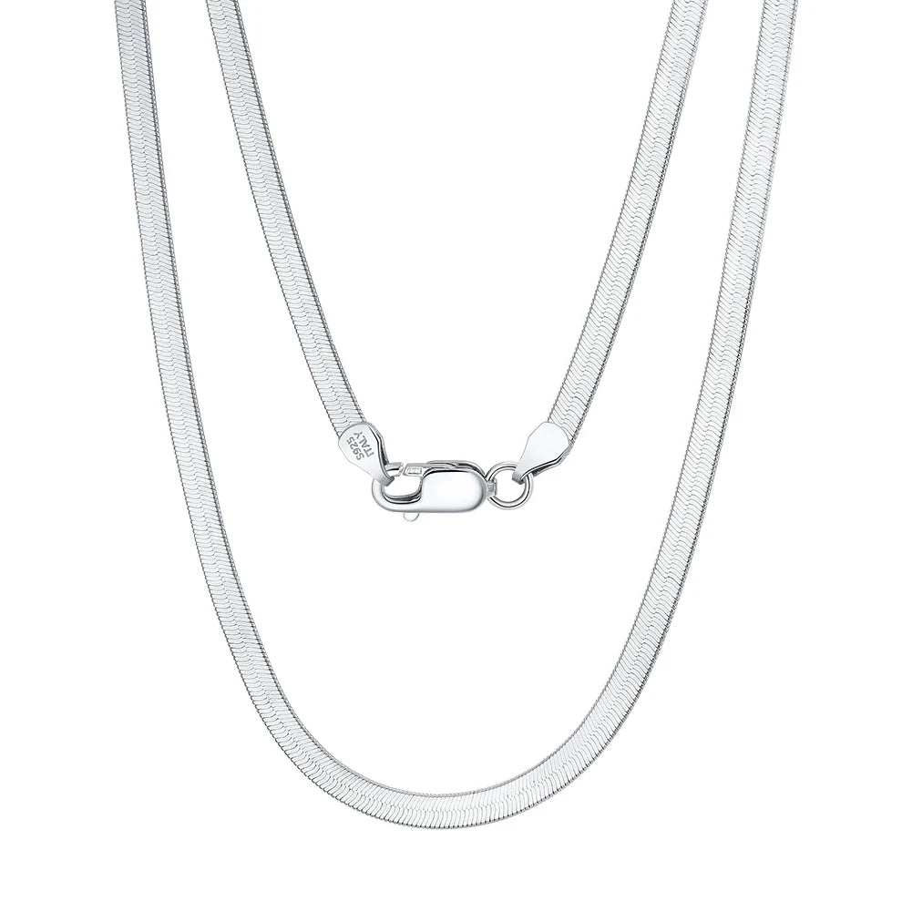 RINNTIN SC35 Trendy 925 Sterling Silver Chain Link Hip Hop Jewelry Italian 3mm Flat Herringbone Chain Necklace for Men Women