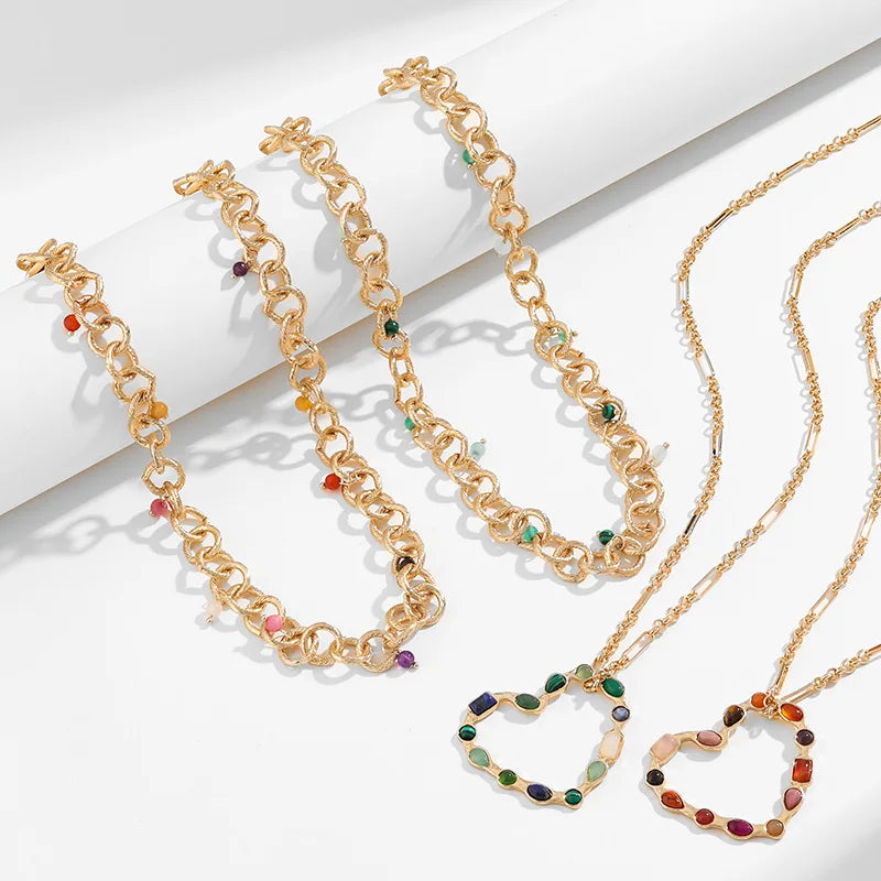 Colorful Zircon Cute Heart Shape Necklace For Women Gold Color Pendant Necklaces Couple Gift