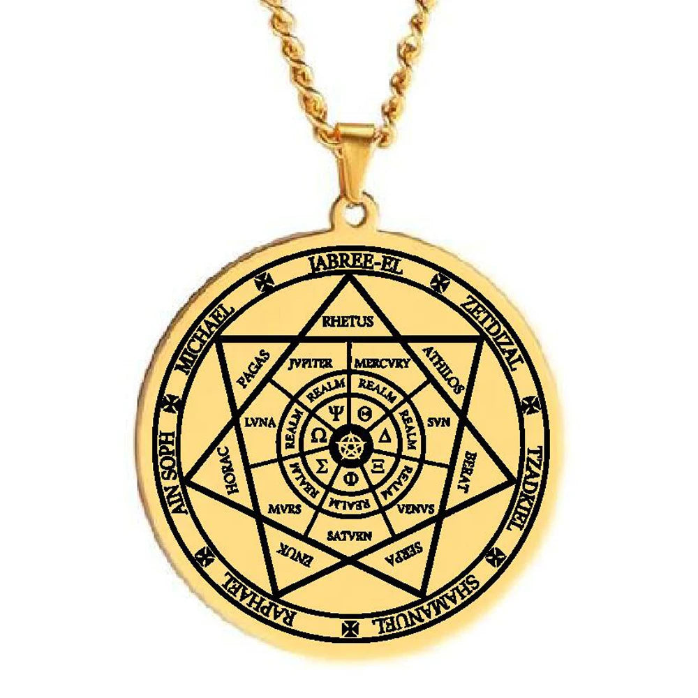 The Seven Archangels MICHAEL JABREE-EL ZETDIZAL TZADKIEL SHAMANUEL RAPHAEL AIN SOPH Talisman Stainless Steel Pendant Necklace