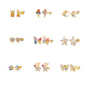 Tiny Piercing Jewelry 18k Gold Plated Boucles D'oreilles Women Accessories butterfly Brincos Star Bear Colorful Stud Earrings