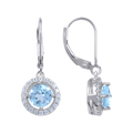 Abiding Jewelry Custom Silver Jewelry 925 Sterling Drop Halo Pendant Earrings With Sky Blue Topaz Zirconia Earrings