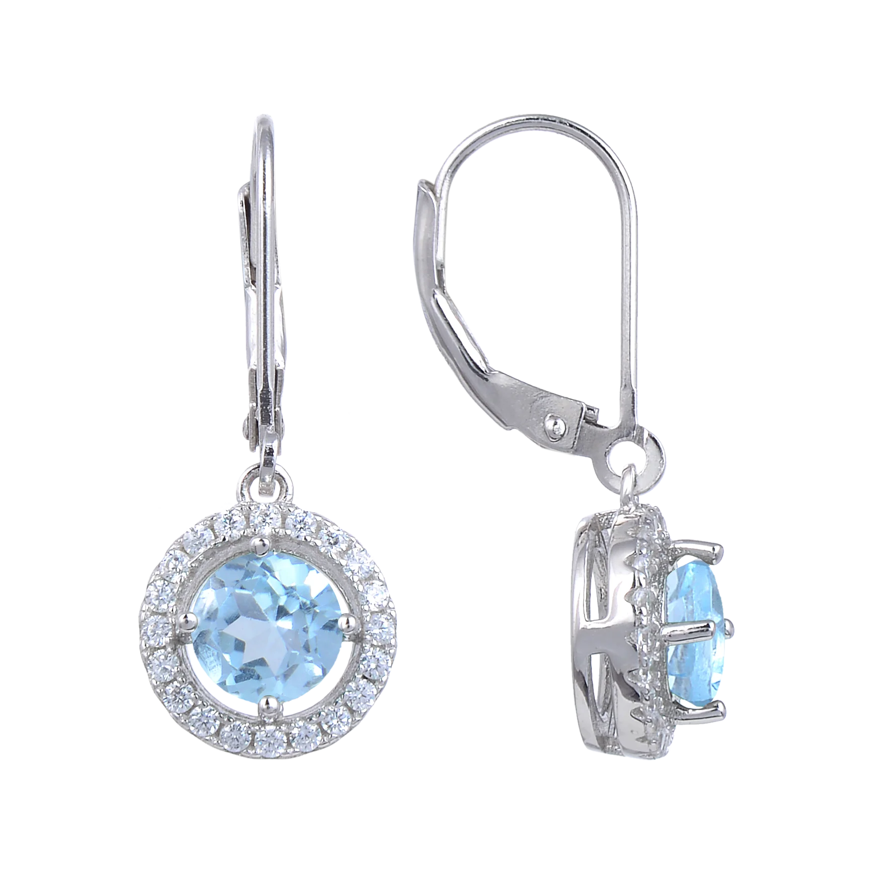 Abiding Jewelry Custom Silver Jewelry 925 Sterling Drop Halo Pendant Earrings With Sky Blue Topaz Zirconia Earrings