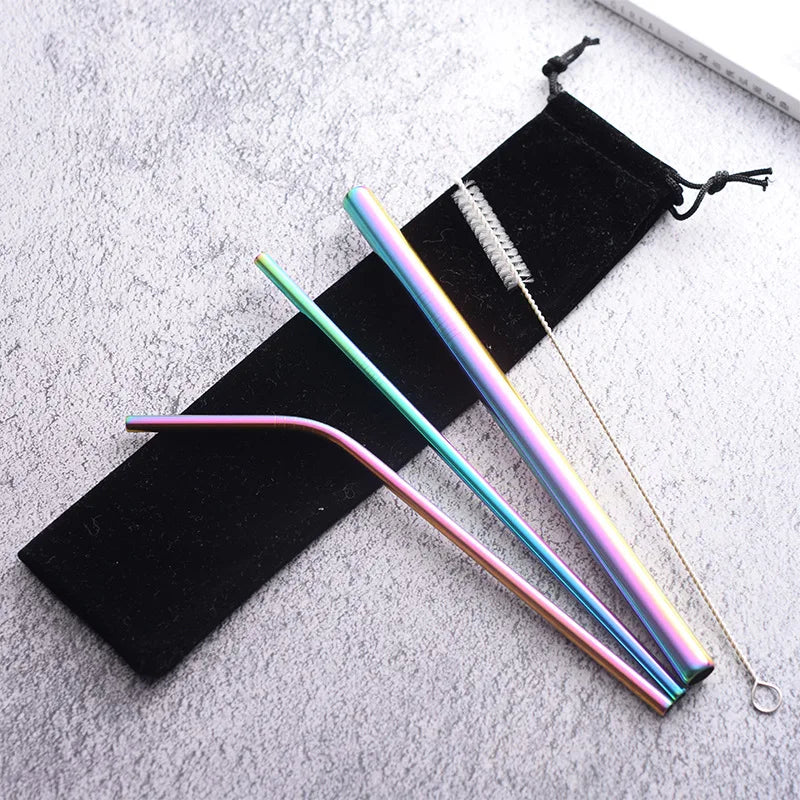 Reusable Mental Straws Set of 5 Colorful Favor Bar Accessory Stainless Steel Eco Friendly Metal Drinking Straw Party