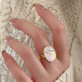 The Pearl Essence Ring Bold Oval Mother of Pearl on Minimalist 925 Sterling Silver Band Elegant Statement Piece