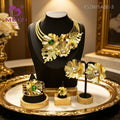 Luxury 18K Gold Plated Sunflower Jewelry Set African Nigerian Bridal Spiral Flower Necklace Earrings Ring Bracelet 4PCS