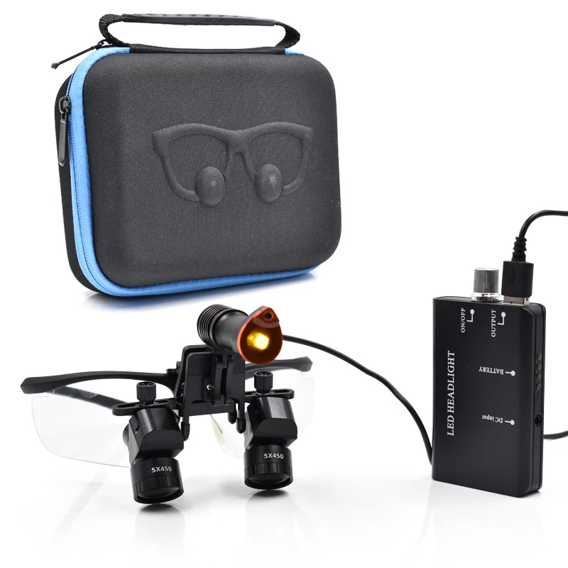 5X Dental Loupes Surgical Binocular Loupe 45 Degree Dihedral Angle with Detachable 5W LED Headlight Loupe Dental for Surgery ENT