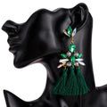 HOVANCI Crystal Bohemian Long Silk Thread Tassel  Earrings Fan Long Tassel Earrings