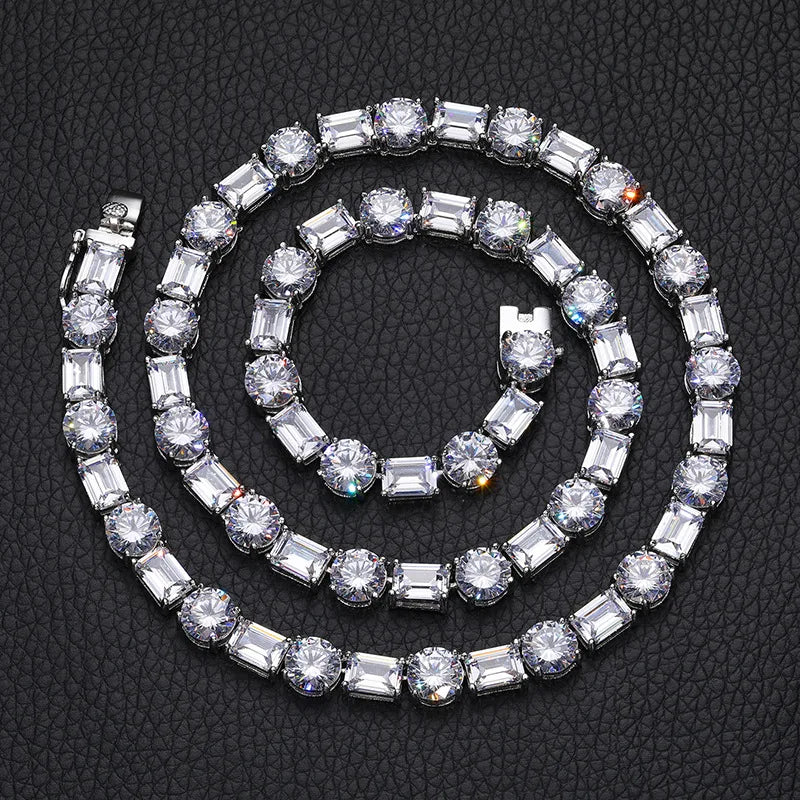 TOP ICY Hip Hop Jewelry Baguette Diamond Tennis Necklace Iced Out Square Cluster Cubic Zirconia Tennis Chain