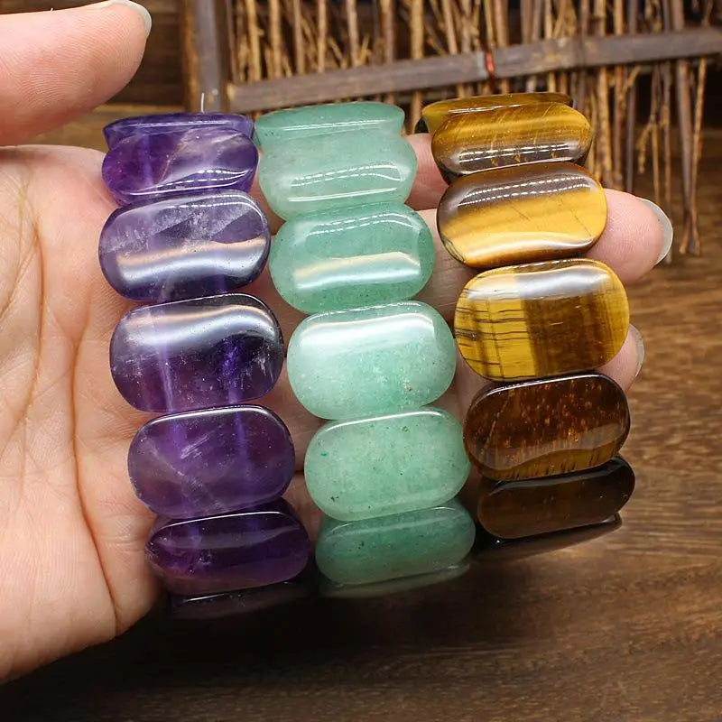 Wholesale New 24*16MM Big Square Natural Amethyst Healing Gemstone Energy Stone Birthstone Elastic Bracelets Bangle for Woman