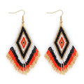 SC Colorful Boho Long Tassel Earrings Indigenous African Beads Earrings Handmade Braid Ethnic American Beaded Earrings for Women