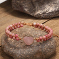 4mm Natural Rhodonite Bracelet for Women Gemstone Rose Quartz Heart Charm Meditation Healing Spiritual Bracelet