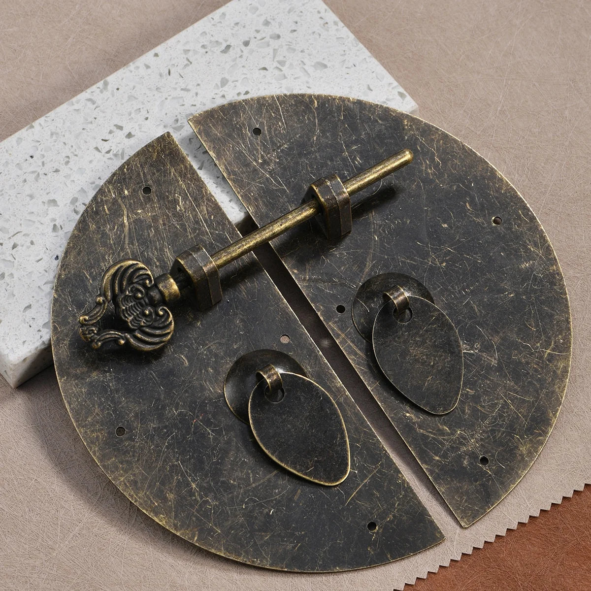 Antique Broze-Iron 10cm Cabinet Lock Hasps Chinese Ming Qing Vintage Furniture Hardware Copper Accents Entry Warehouse Kitchen