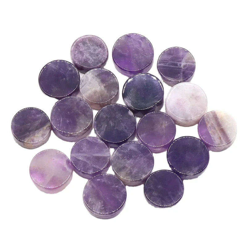 DIY Wholesale Bulk Natural Crystal Stone Amethyst Button Small Round Slice Stone Ornament for Gifts