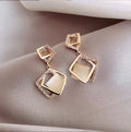 S925 Silver Needle Concise Temperament Geometric Diamond Earrings Square Opal Diamond Earrings
