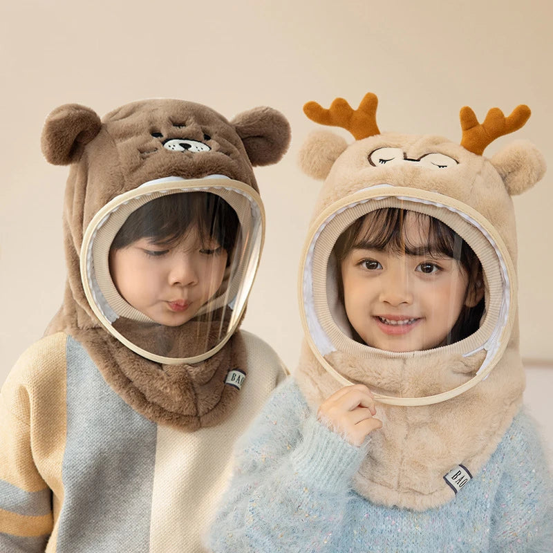 Children Warm Hat Kid Baby Girls Boys Hooded Scarf Caps Hat Winter Cartoon Knit Ear Protection Thicken Cap Children's Warm Cap