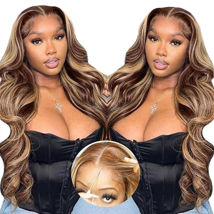 Ombre Color Glueless HD Full Lace Frontal Human Hair Wigs PrePlucked Brazilian Highlight Color Lace Front Wigs