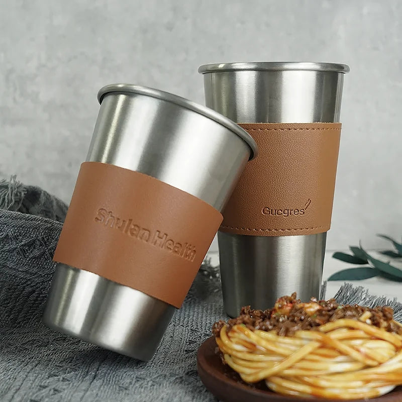 Single Wall Customized Logo Stackable Single Wall Metal Drinking Water 304 Stainless Steel Pint Cups for Bar Beer