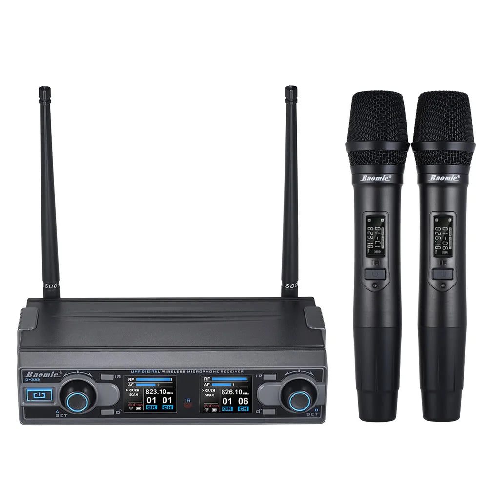 D-332 Professional Dual Channel UHF Digital Wireless Handheld Microphone System