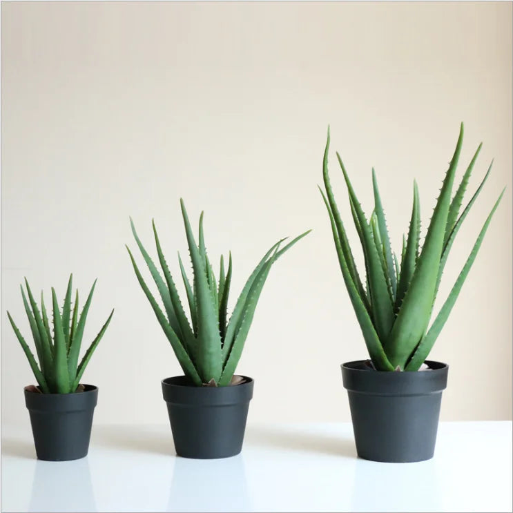 Wholesale PU Green Artificial Aloe Bonsai Plant Simulation Aloe Cera Leaves in Pot Tree Type for Indoor Decor