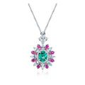 Luxury 925 Sterling Silver Clip Multi Color Cubic Zirconia Paraiba Tourmaline Gemstone Pendant Necklace