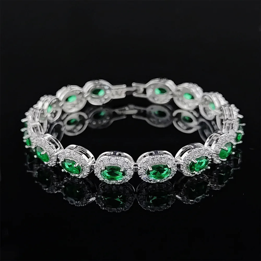 New Fashion Green Emerald Bracelet Ring Earring Sets Fashion 3 Pcs/Set Green Gemstone Jewelry Set Women