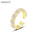 LUOTEEMI Female Wedding Fashion Woman Jewelry Luxury Zircon Copper Brass Band Adjustable Jewelry Pearl Ring