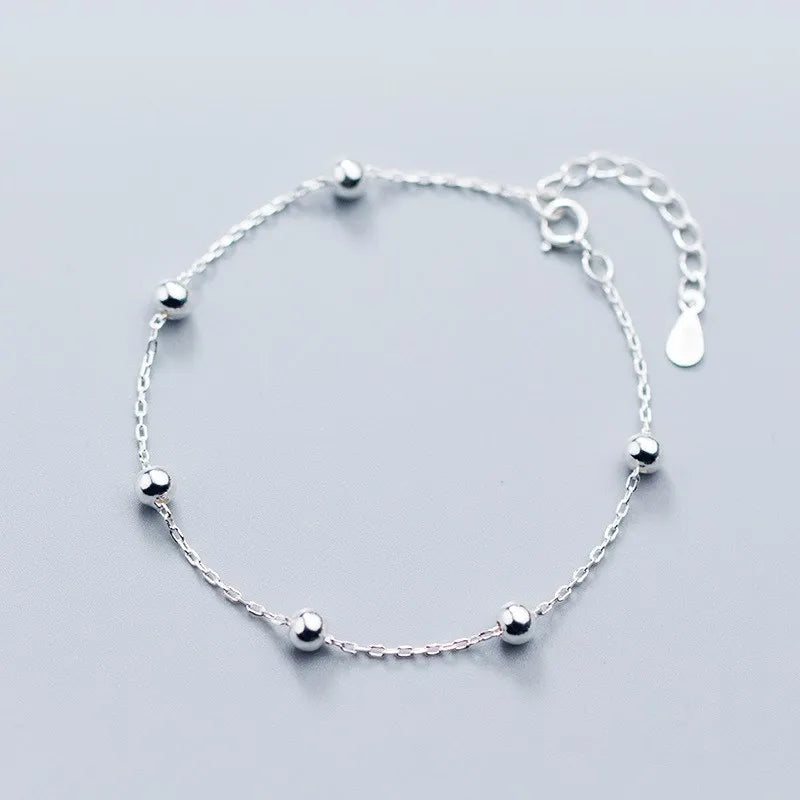 925 Sterling Silver 4mm Round Ball Shape Hand Charm Bracelets Fashion Jewelry for Women