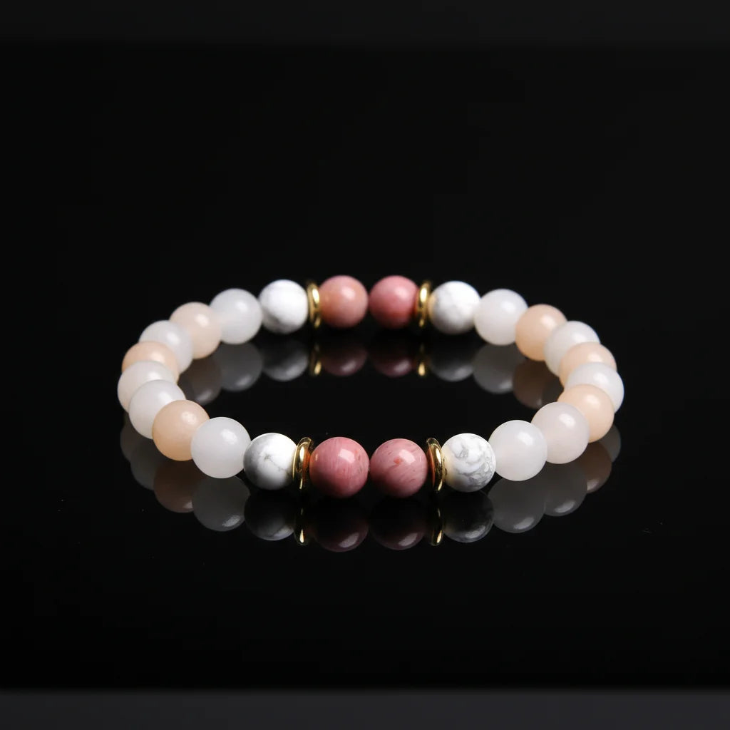 8mm Wholesale Natural Gemstone Bracelet Howlite Rhodonite Beads Golden Copper Spacer Jewelry Elastic Bracelet