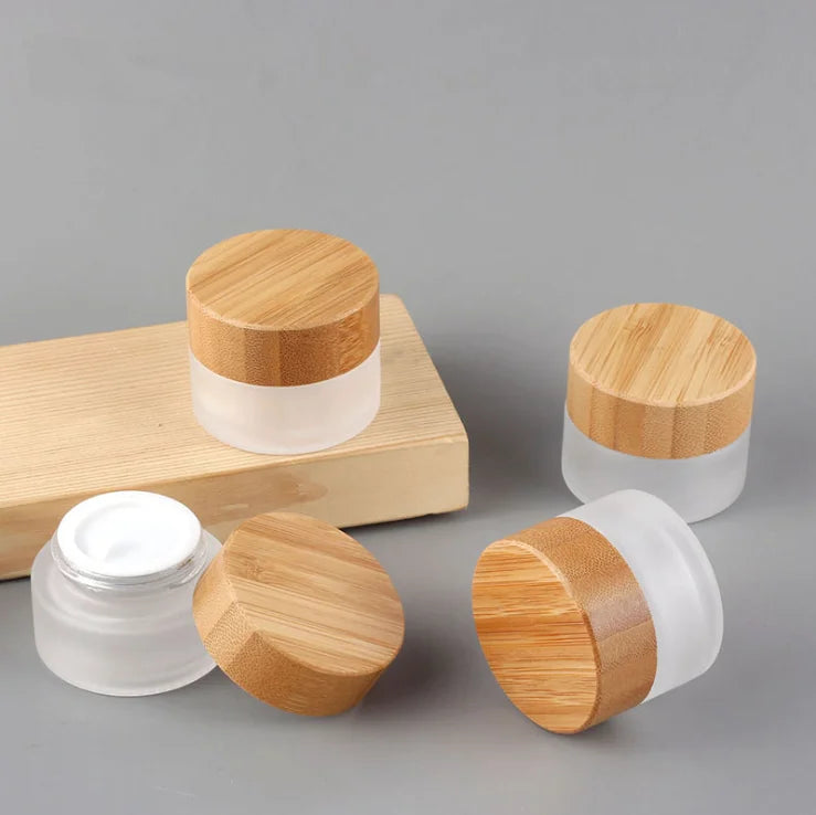 10g 30g 50g Custom Natural Bamboo Wood Cosmetic Glass Cream Container Bamboo Bottle Jar