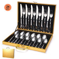 Top Luxury Mirror Polish Flatware Set Stainless Steel 24 Pieces Cutlery Set Knife Fork Spoon Silver Gold Flatware