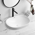 Modern Oval White Semi Recessed Ceramic Art Wash Basin Sink Easy Clean Feature Above Counter for Bathroom Cabinet