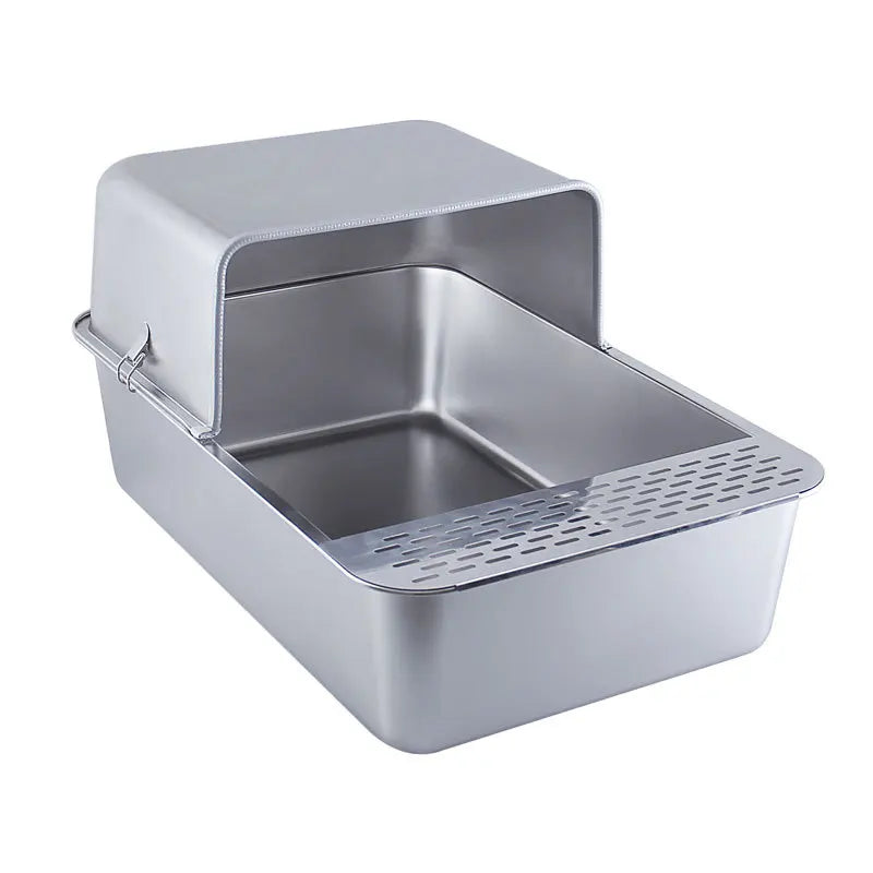 Factory Direct Large Stainless Steel Cat Litter Basin Foreign Trade High Fence Anti-splash Semi-Closed Cat Toilet