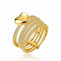 Jewelry New Fashion Trendy Unique Design Brass Gemstone Heart Multi-ring 18k Gold Plated All-match Ins Style Ring