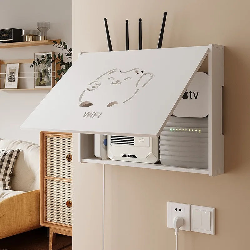 Wireless Router Decorative Multimedia Storage Box Punch-Free WiFi Light CAT Set-Top Box Shelf Plastic Bin